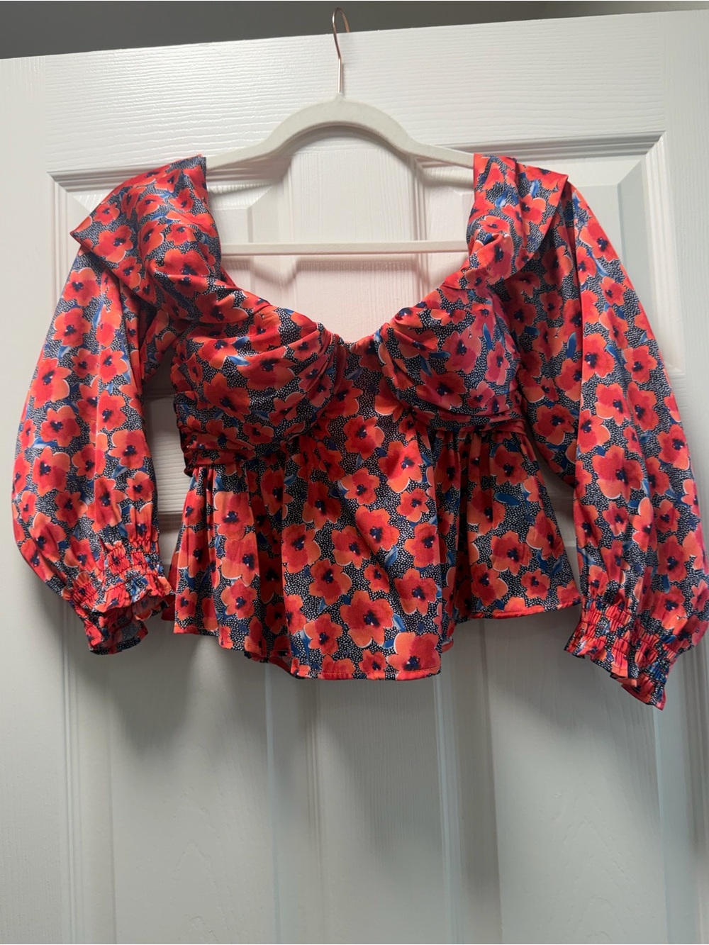 House of Harlow 1960 Coral Floral Sweetheart Peplum Top